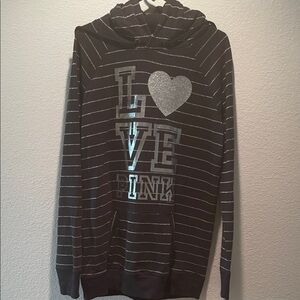 Striped Black and Silver Hoodie Sweater